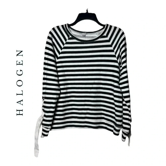 1421. HALOGEN LONG SLEEVE STRIPED TOP TIE GARMENTS DETAIL ON SLEEVES SIZE SMALL - Picture 1 of 9